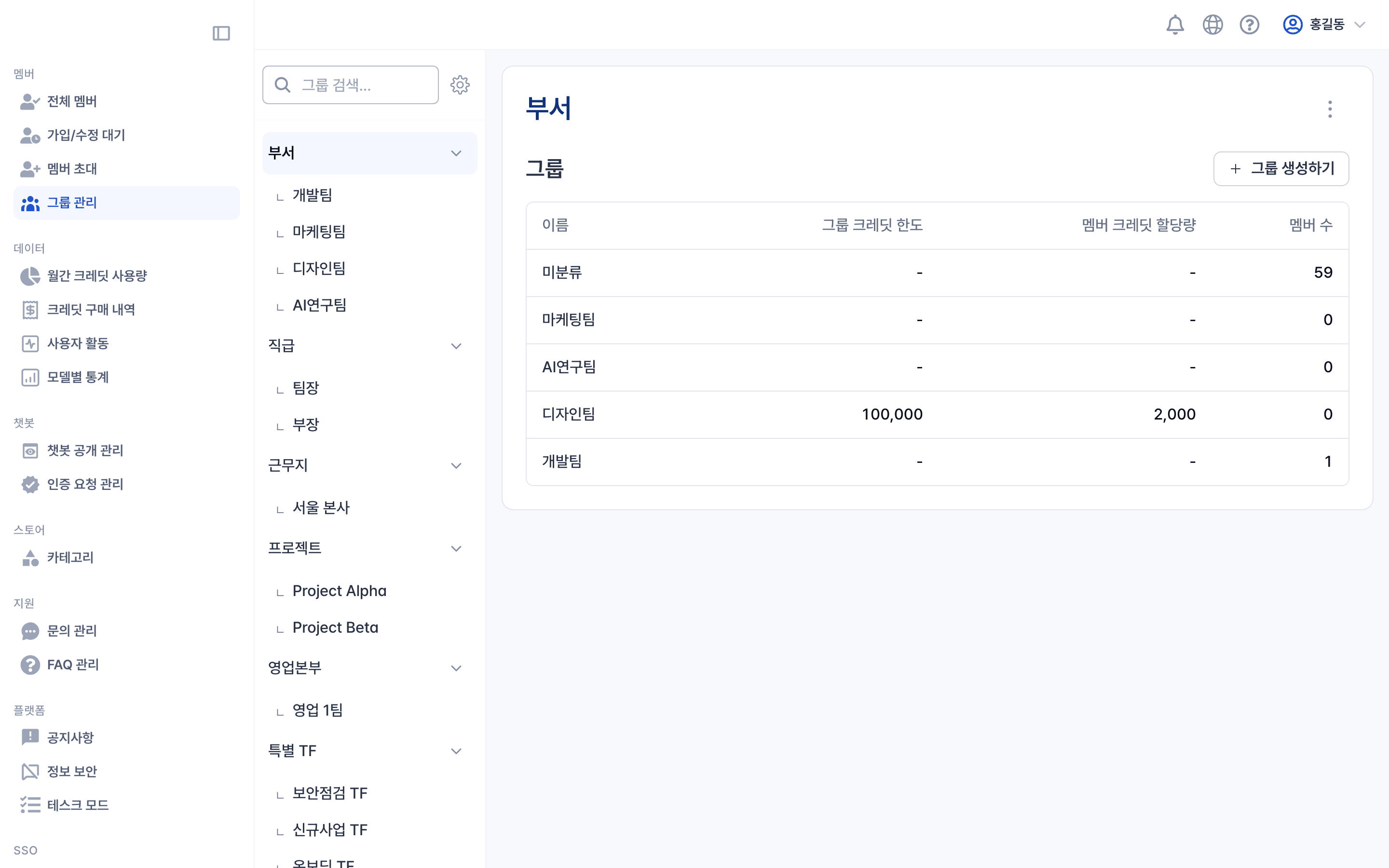 그룹 관리 페이지
